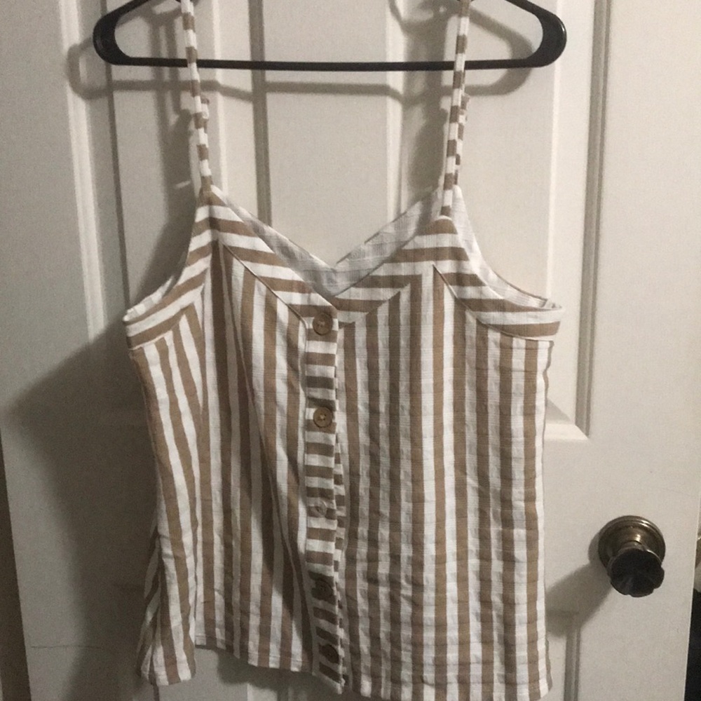 Tan and white button up tank top